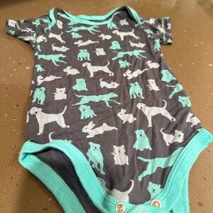 Kickee Pants Charcoal and Aqua Animal Print Bodysuit